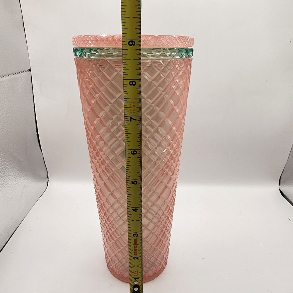🍉Starbucks 2023 Pearl Pink Green Venti Tumbler 24 oz Jeweled Grid - Nice! - Picture 6 of 6